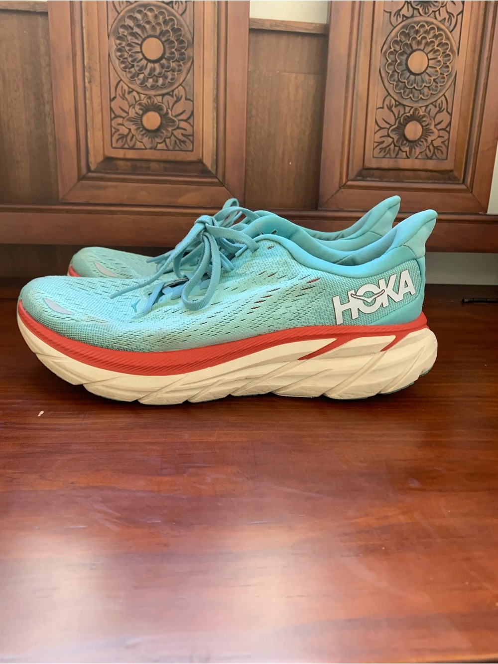 Hoka Women's Teal Athletic Shoes with Coral Accent